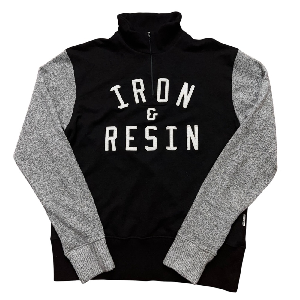 Iron & Resin Sweater Mens Size XL 1/4 Zip Pullover Sweatshirt Rayon Blend Black